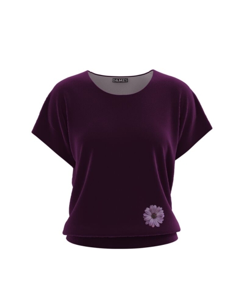 Bluza mov din catifea cu maneca scurta imprimata floral CMD2765