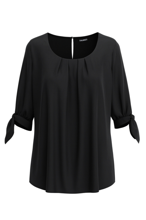 Bluza neagra cu plii si maneca trei sferturi