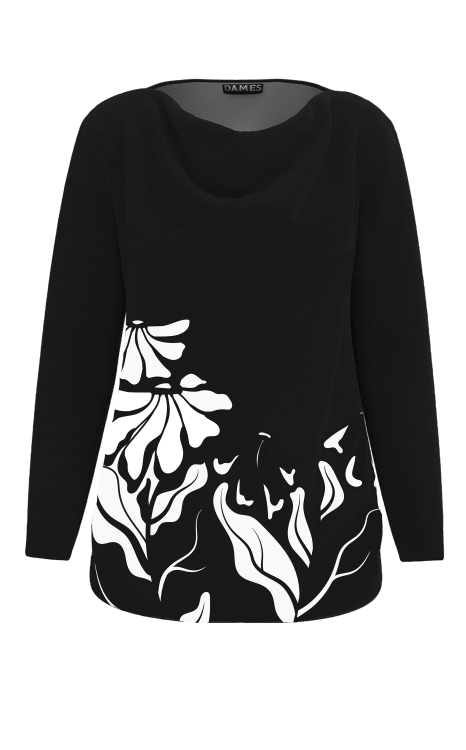 Bluza neagra din catifea cu imprimeu floral in contrast