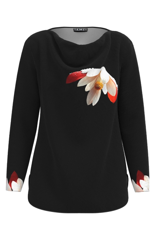 Bluza neagra din catifea cu imprimeu floral