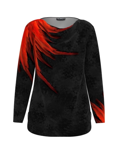 Bluza neagra din catifea cu imprimeu rosu abstract CMD2054