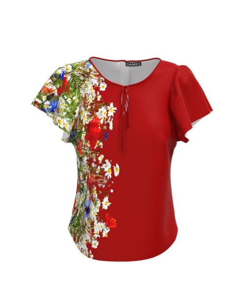 Bluza rosie imprimata Flori de camp CMD579