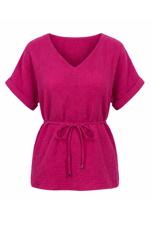 Bluza roz de vara din muselina cu maneca raglan