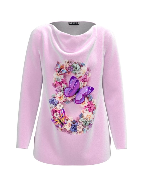 Bluza roz din catifea cu imprimeu floral martisor CMD2044