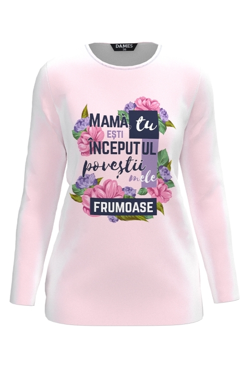Bluza roz din catifea cu mesaj pentru Mama