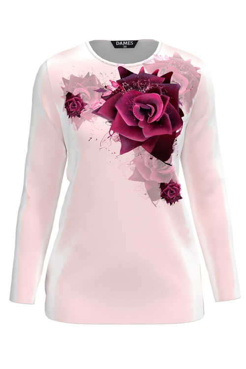 Bluza roz pudra din catifea cu imprimeu trandafiri SS25