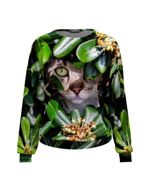 Bluza tip hanorac din catifea cu imprimeu Pisica CMD3794 - Img 1