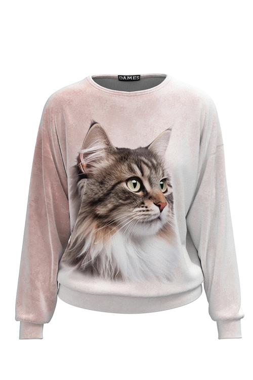 Bluza tip hanorac din catifea cu imprimeu Pisica Norvegiana