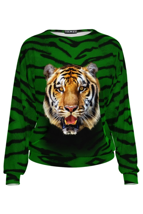 Bluza verde animal print tip hanorac din catifea CMD1005 - Img 2