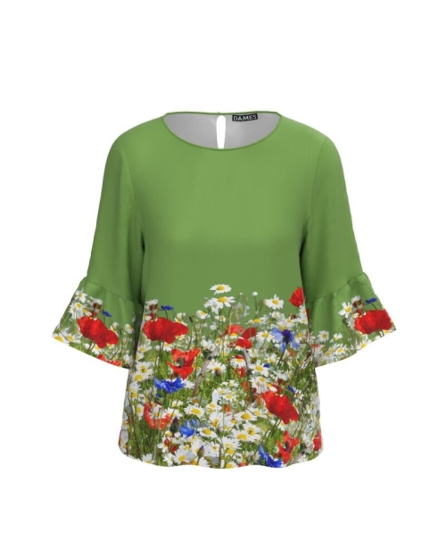Bluza verde cu imprimeu Flori de camp CMD599