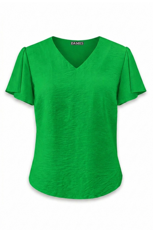 Bluza verde din vascoza decolteu in V si maneci despicate