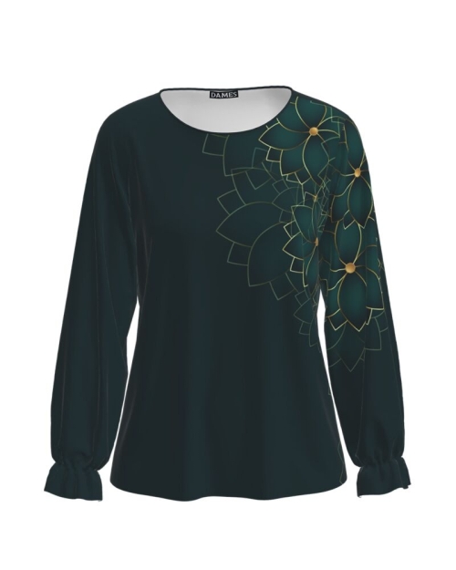 Bluza verde imprimata cu model floral CMD2136