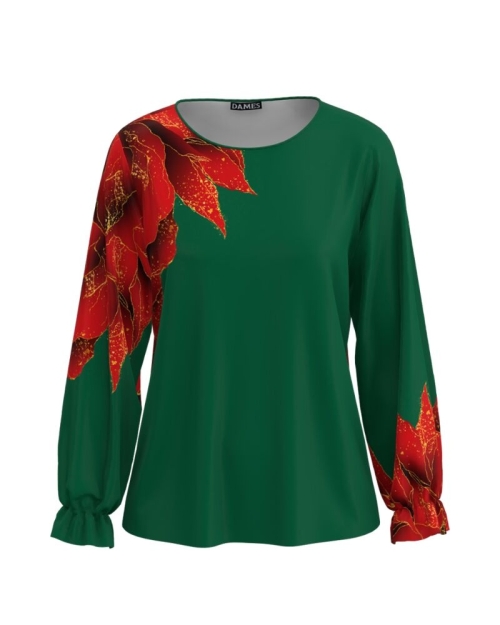 Bluza verde imprimata cu model floral CMD3618