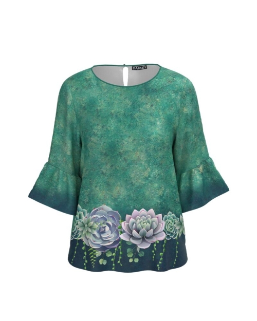 Bluza verde imprimata cu model floral CMD4645