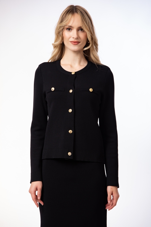 Compleu dama negru din tricot fusta si jacheta - Img 4