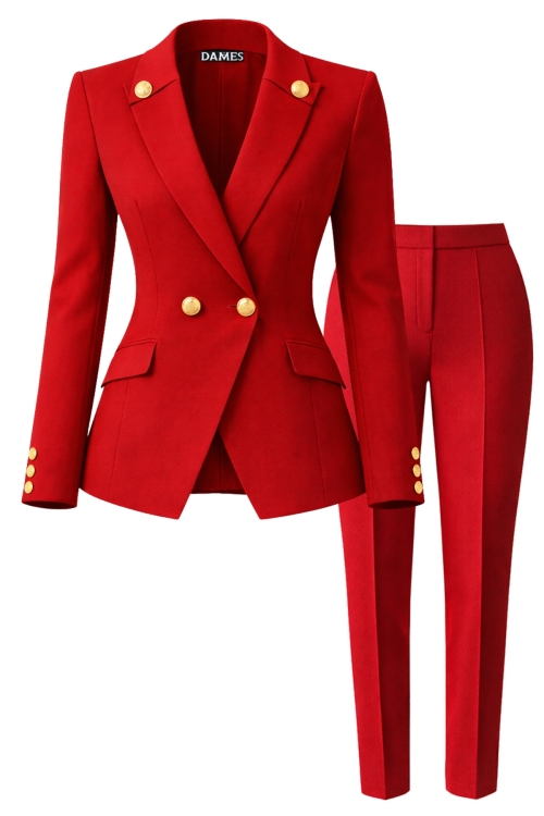Costum premium rosu pantalon si sacou cu nasturi aurii