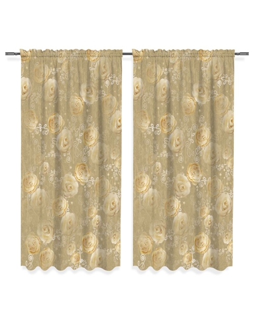 Draperie bej din satin imprimata cu model floral Trandafiri CMD1886 - Img 2