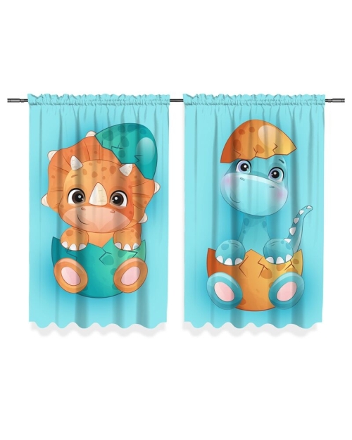 Draperie camera copii bleu din satin imprimata cu model Rino Dino CMD2008 - Img 2