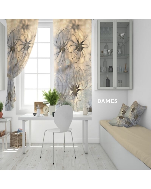 Draperie gri din satin imprimata cu model floral CMD2256 - Img 1