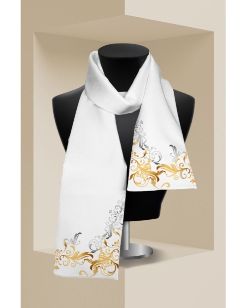 Esarfa alba subtire imprimata cu model Floral delicat CMD2116 - Img 1