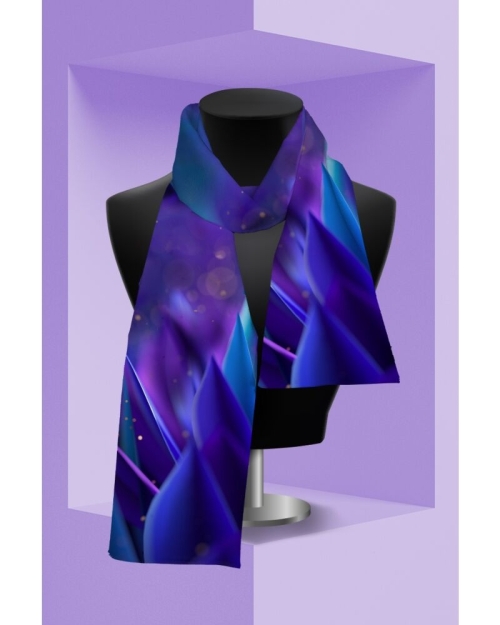 Esarfa albastru violet subtire imprimata cu model Floral CMD3335