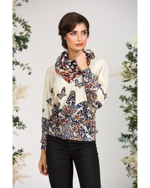 Esarfa circulara din catifea imprimata cu model Multicolor CMD1549 - Img 1