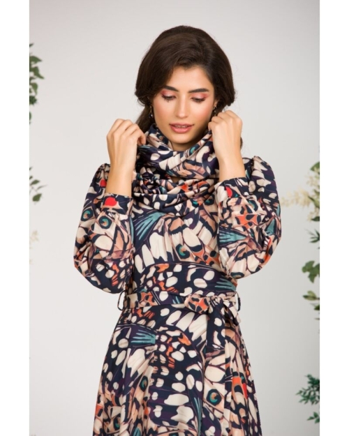 Esarfa circulara din catifea imprimata cu model Multicolor CMD1549 - Img 2