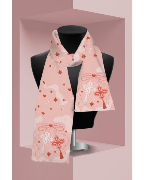 Esarfa roz subtire imprimata cu model Martisor CMD2068