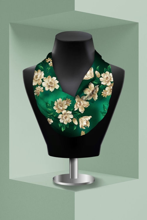 Esarfa verde circulara din catifea imprimata cu model floral CMD3321 - Img 2