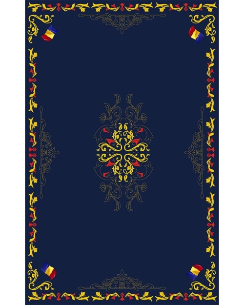 Fata de masa bleumarin din satin imprimat cu model Tricolor CMD3545 - Img 3