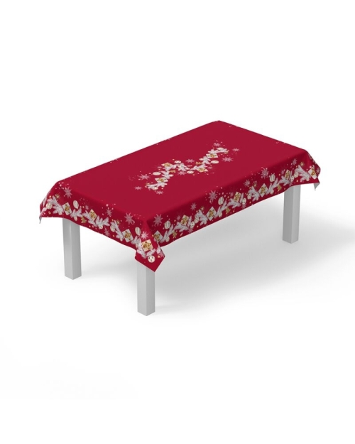 Fata de masa Craciun rosie din satin imprimat CMD1592 - Img 3