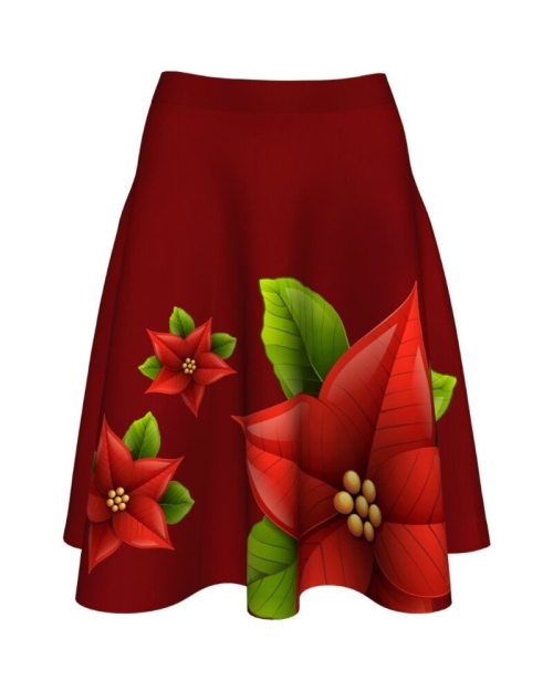 Fusta clos imprimata Christmas Poinsettia A817C6