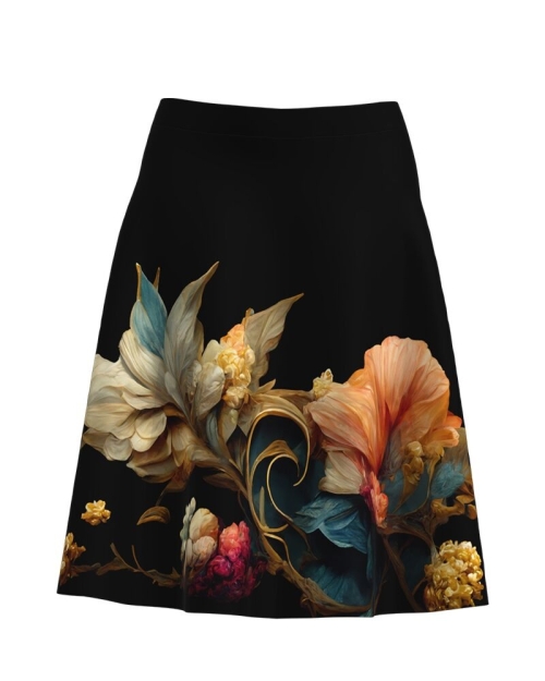 Fusta clos neagra imprimata cu model floral CMD4216