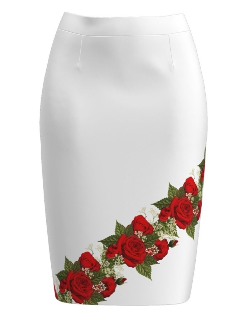 Fusta conica alba imprimata cu model trandafiri CMD3465