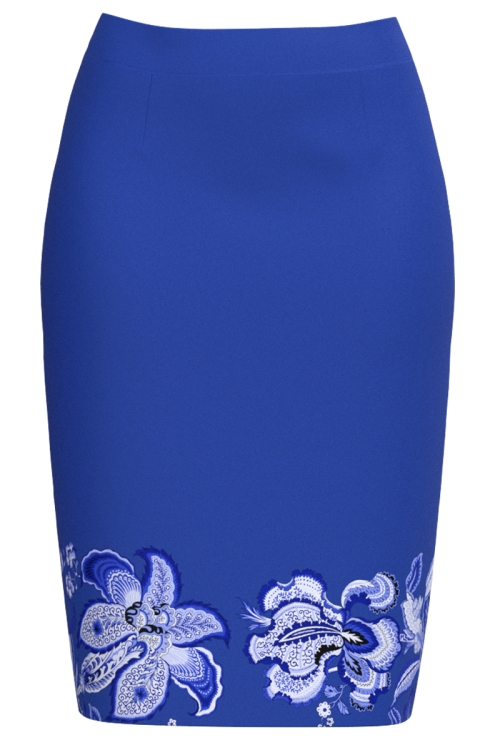 Fusta conica albastra imprimata cu model Traditional AW24