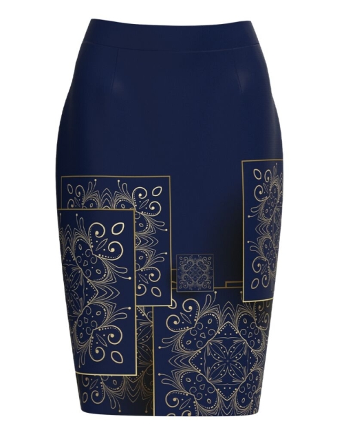 Fusta conica bleumarin imprimata cu model Floral CMD3021