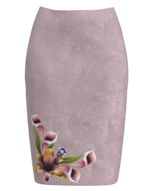 Fusta conica groasa lila imprimata cu model floral CMD3267