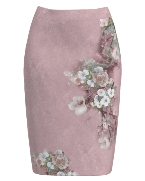 Fusta conica groasa roz imprimata cu model floral CMD3278
