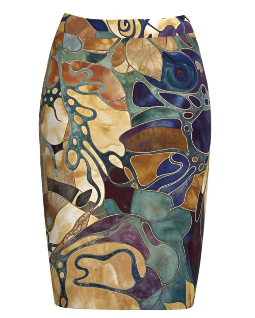 Fusta conica imprimata cu model multicolor floral AW24