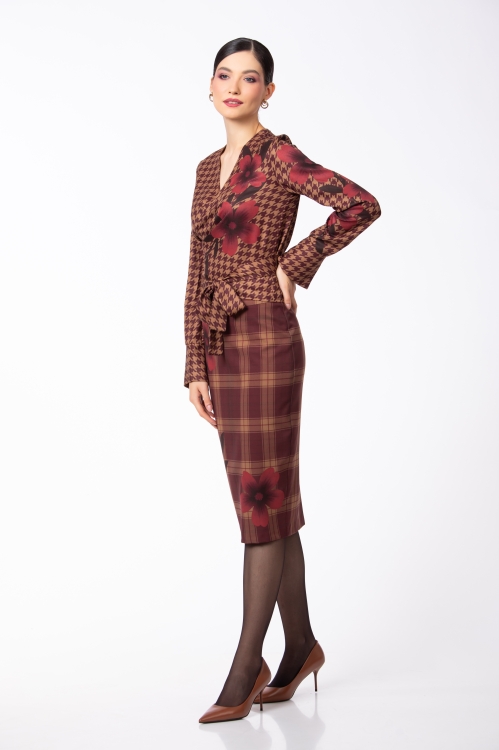 Fusta conica in caro cu print floral - Img 2