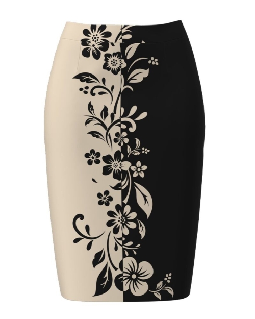Fusta conica in doua culori imrimata cu model floral CMD2520
