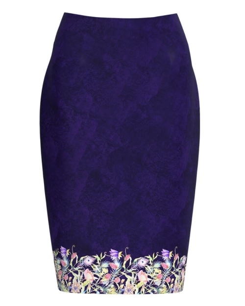 Fusta conica mov imprimata cu model floral multicolor CMD2541