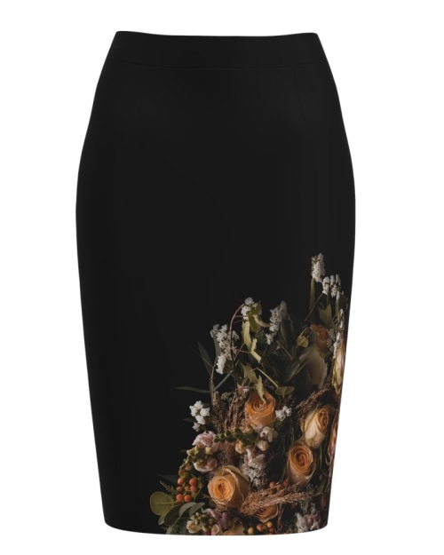 Fusta conica neagra cu imprimeu trandafiri CMD1233 - Img 1