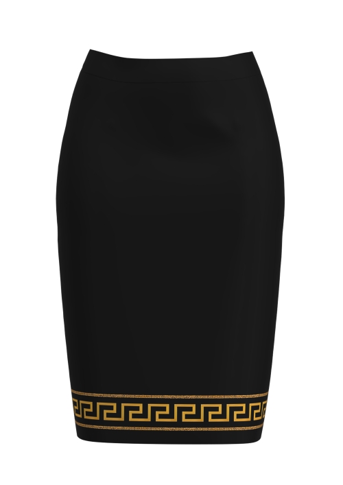 Fusta conica neagra imprimata bordura baroc