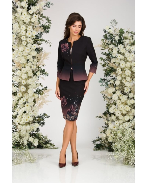 Fusta conica neagra imprimata cu model floral CMD2681 - Img 1