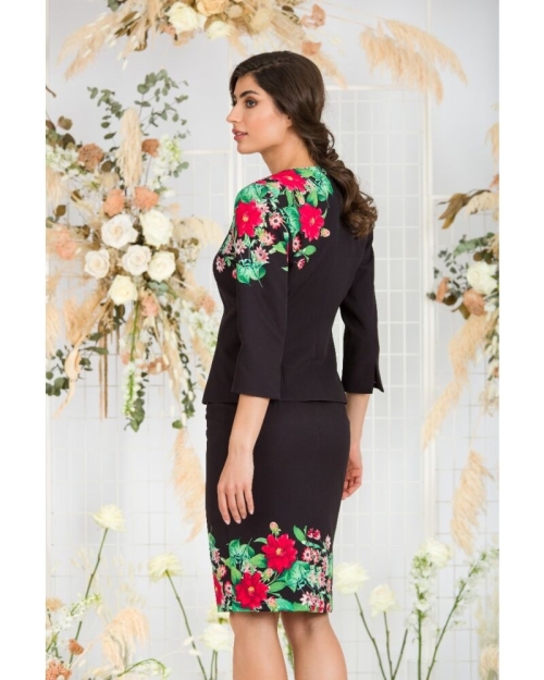 Fusta conica neagra imprimata cu model floral CMD582 - Img 6