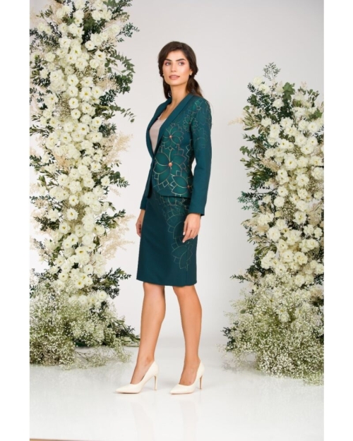 Fusta conica verde imprimata cu model floral CMD1526 - Img 3