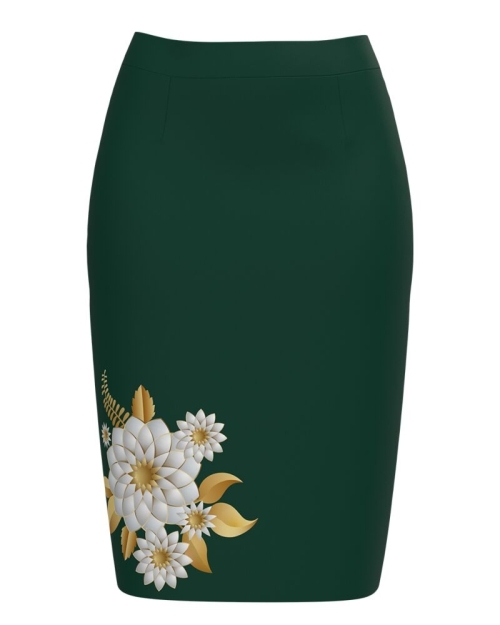 Fusta conica verde imprimata cu model floral CMD3873