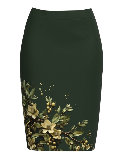 Fusta conica verde imprimata cu model floral CMD4895 - Img 1