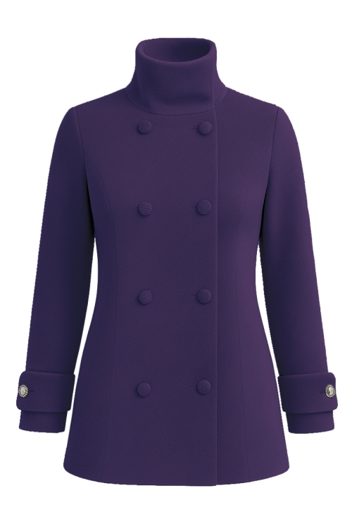 Jacheta dama violet din stofa cu guler inalt si buzunare